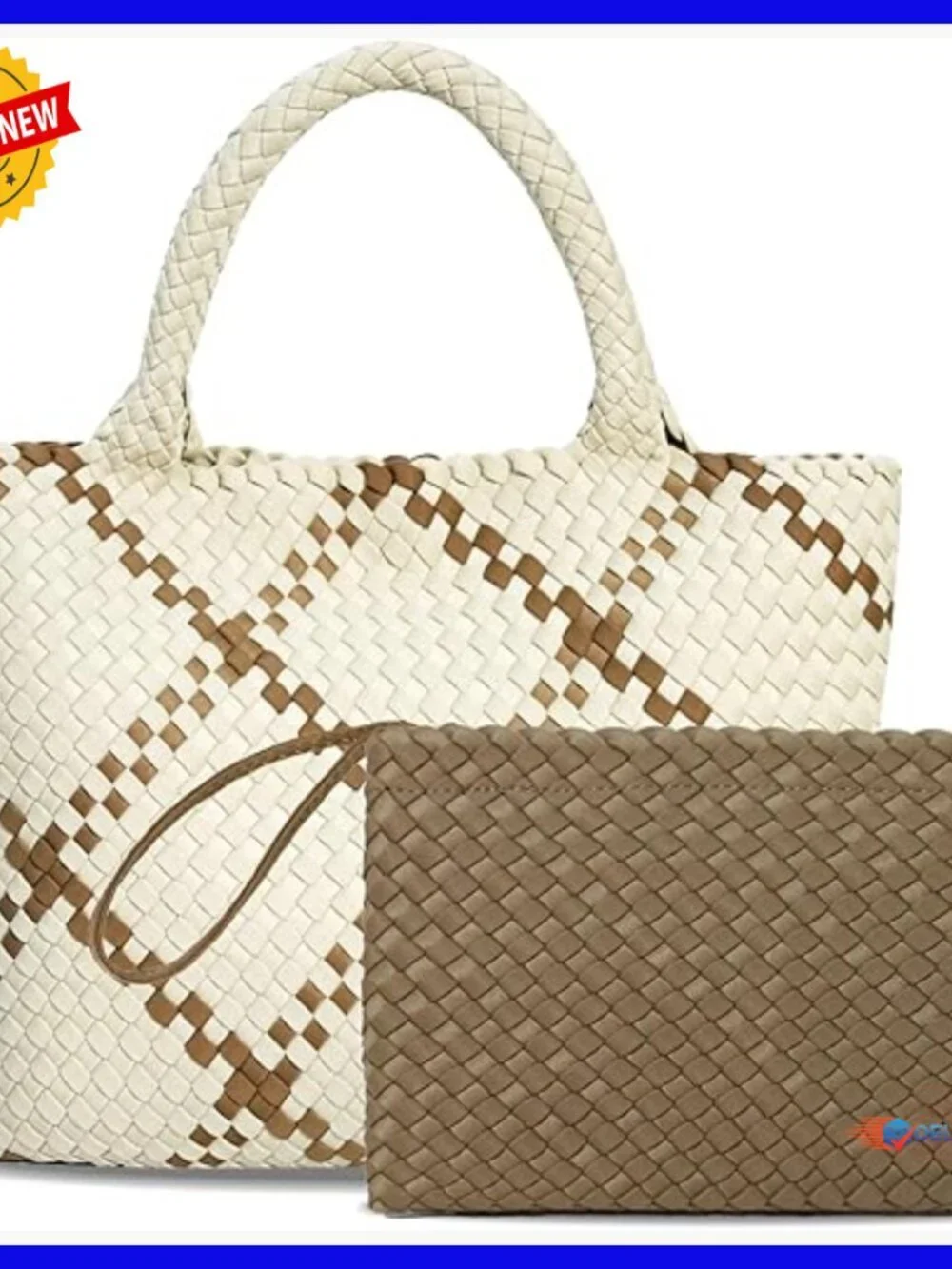 Large Neoprene Woven Tote Bag with Zippered Purse, Top Handle Shoulder Bag